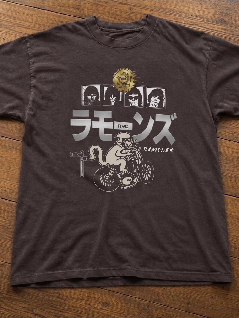 Ramones Japanese NYC Shirt, Punk Rock Graphic Tee - Brown Unisex Shirt